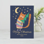 Kat met een kerstboom. bedankkaart (Staand voorkant)