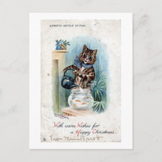 Kat met een ketel, Louis Wain Briefkaart (Voorkant)