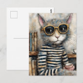 Kat met een koffie briefkaart (Voorkant / Achterkant)