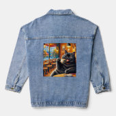 Kat met een koffiekopje in Café Denim Jacket (Achterkant)