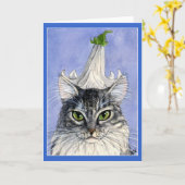 Kat met een Lily pet wenskaart Kaart (Gele Bloem)