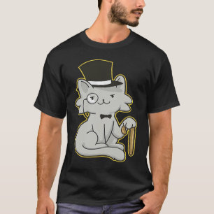 Kat met een monocle en hoed en strik die er stijlv t-shirt
