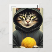 Kat met een pan van garen briefkaart (Voorkant / Achterkant)