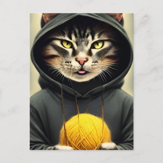 Kat met een pan van garen briefkaart (Voorkant)