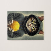 Kat met een pan van garen legpuzzel (Horizontaal)