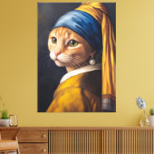 Kat met een parel oorbel | Grappige Vermeer-parodi Canvas Afdruk (Insitu (Woonkamer))