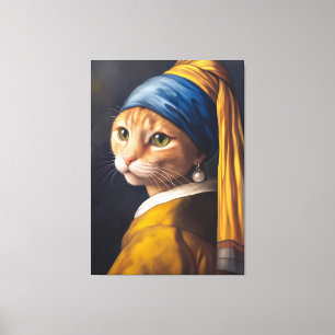 Kat met een parel oorbel   Grappige Vermeer-parodi Canvas Afdruk