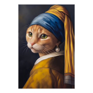 Kat met een parel oorbel | Grappige Vermeer-parodi Perfect Poster