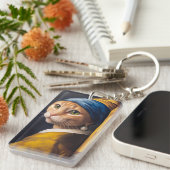 Kat met een parel oorbel | Grappige Vermeer-parodi Sleutelhanger (Voorkant Rechts)