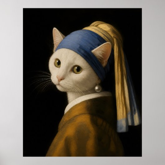 Kat met een parel oorbel poster (Voorkant)