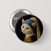 Kat met een pareloorbel ronde button 5,7 cm (Voorkant /achterkant)