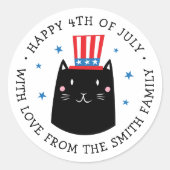 Kat met een patriottisch pet 4 juli ronde sticker (Voorkant)
