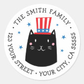 Kat met een patriottisch pet 4 juli terug ronde sticker (Voorkant)