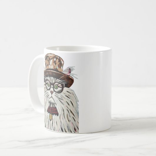 Kat met een pet en een bril koffiemok (Voorkant links)