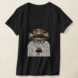 Kat met een pet en een bril t-shirt