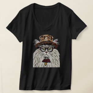 Kat met een pet en een bril t-shirt