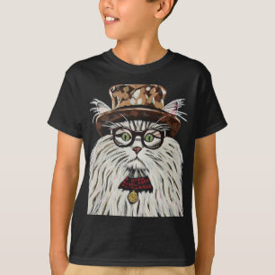Kat met een pet en een bril t-shirt