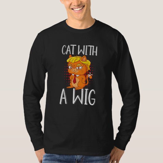 Kat met een pruik nep haar t-shirt (Voorkant)