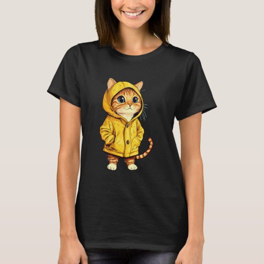 Kat met een regenjas t-shirt (Voorkant)