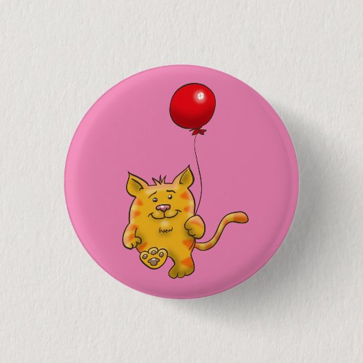 Kat met een rode ballon ronde button 3,2 cm (Voorkant)
