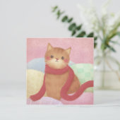 Kat met een rode sjaal illustratie kaart (Staand voorkant)