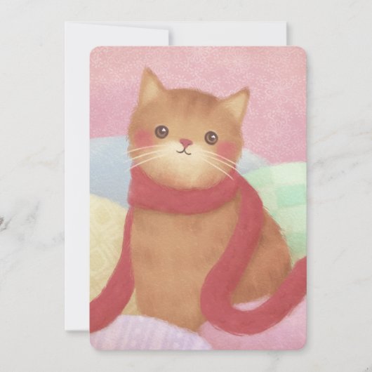 Kat met een rode sjaal illustratie kaart (Voorkant)