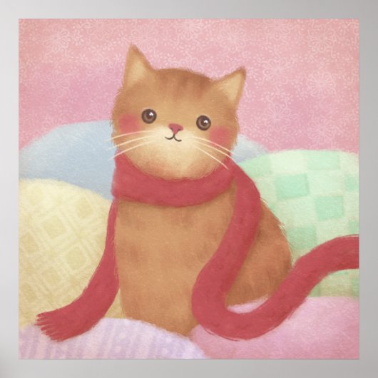 Kat met een rode sjaal illustratie poster (Voorkant)
