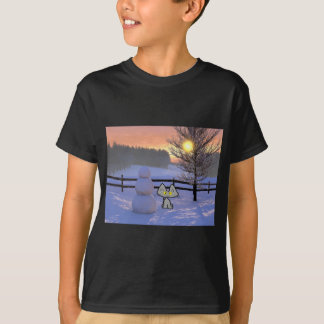 Kat met een sneeuwman t-shirt