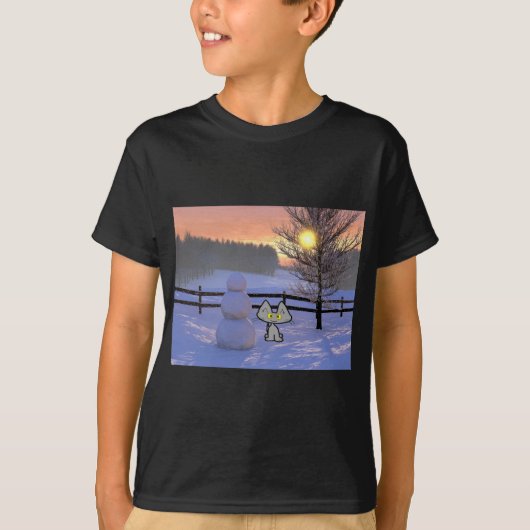 Kat met een sneeuwman t-shirt (Voorkant)