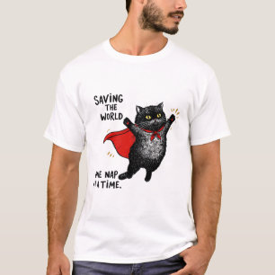 Kat met een superheldencape t-shirt