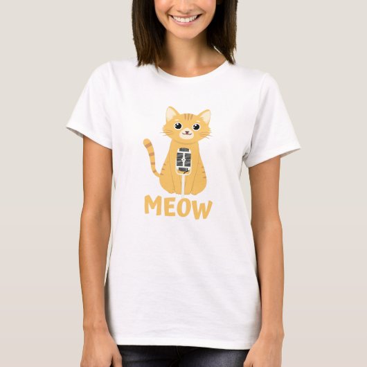 Kat met een teugelzingende kat - Meow, white T-Shi T-shirt (Voorkant)