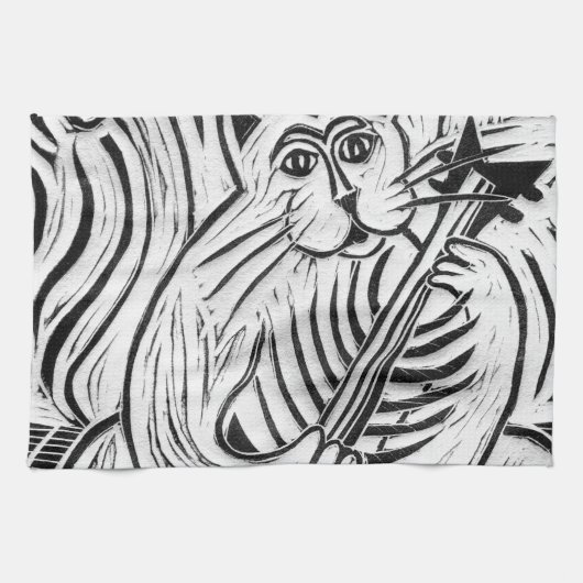 Kat met een Vissengitaar Theedoek (Horizontaal)
