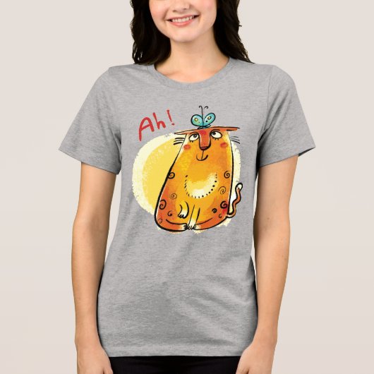 Kat met een vlinder Tri-Blend shirt (Voorkant)