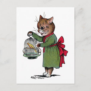 Kat met een vogelkooi, Louis Wain Briefkaart