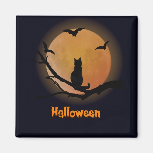Kat met een volle maan Halloween Magnet (Voorkant)