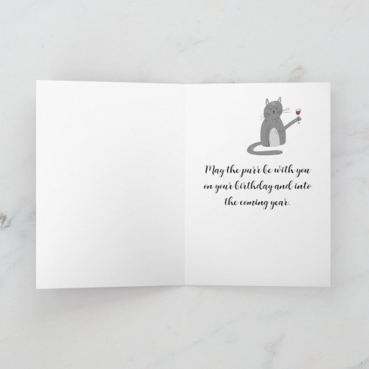 Kat met een vrolijk verjaardagsbord feestdagen kaart (Binnen)