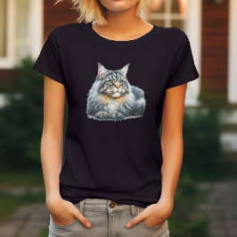 Kat met elegantie in waterverf t-shirt