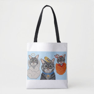 Kat met engel en duivel tote bag