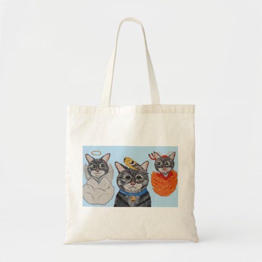 Kat met engel en duivel tote bag (Voorkant)