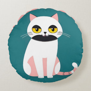 Kat met felle kleuren en een opgewekte uitdrukking rond kussen