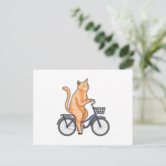 Kat met fiets briefkaart (Staand voorkant)