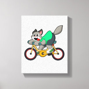 Kat met fiets canvas afdruk