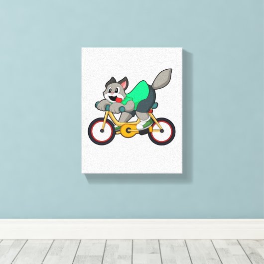 Kat met fiets canvas afdruk (Insitu (Houten vloer))