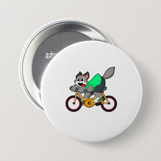 Kat met fiets ronde button 7,6 cm (Voorkant /achterkant)