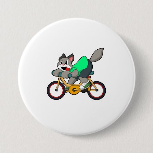Kat met fiets ronde button 7,6 cm (Voorkant)