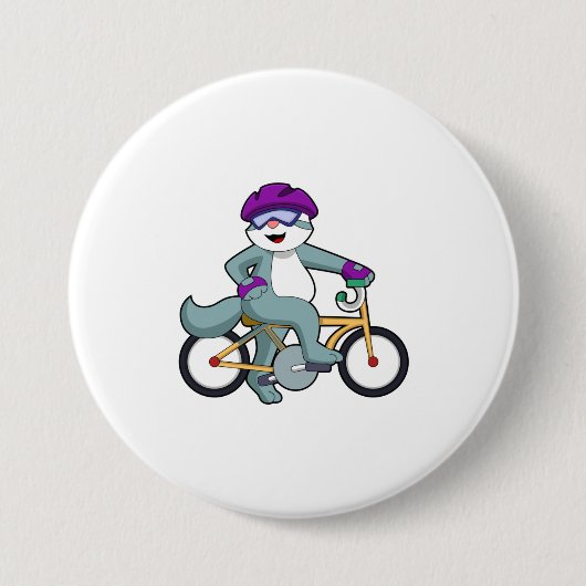 Kat met fiets ronde button 7,6 cm (Voorkant)