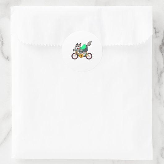 Kat met fiets ronde sticker (Tas)