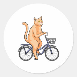 Kat met fiets ronde sticker