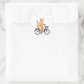 Kat met fiets vierkante sticker (Tas)