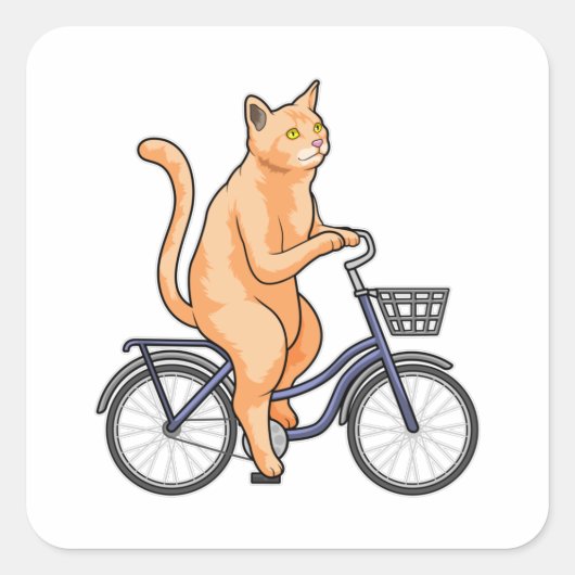 Kat met fiets vierkante sticker (Voorkant)